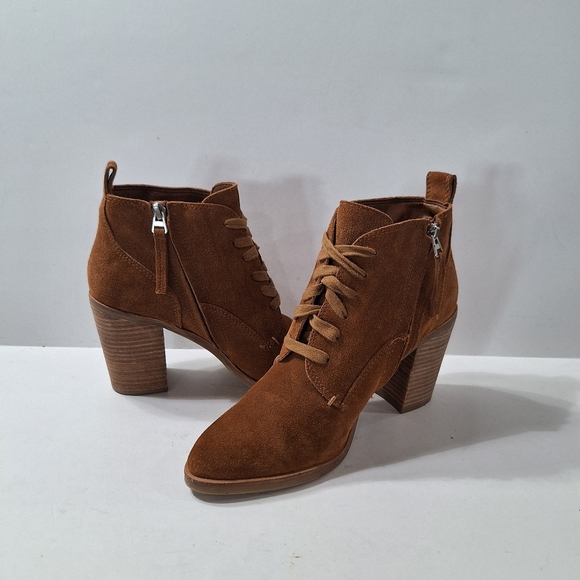 Dolce Vita Brown Classic Preppy Suede Side Zip Lace Up Block Heel Boots Size 10 - Picture 1 of 13